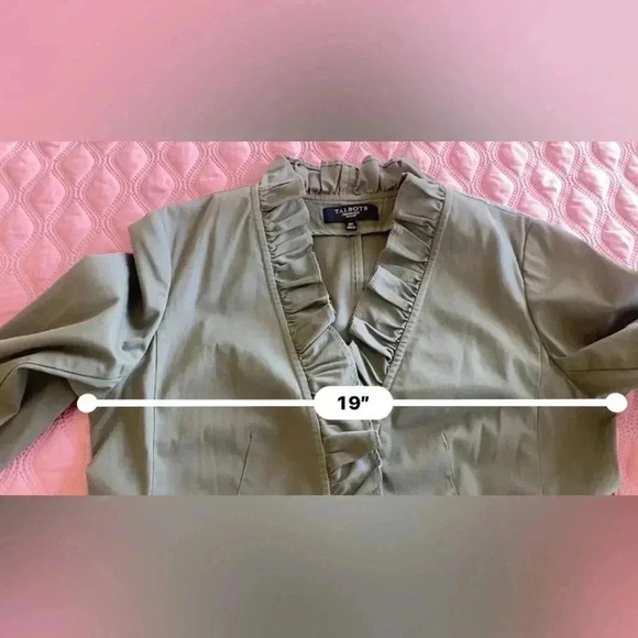 Talbots Olive Army Green Ruffle Jacket Excellent Condition Size 10 Petite - Picture 10 of 10